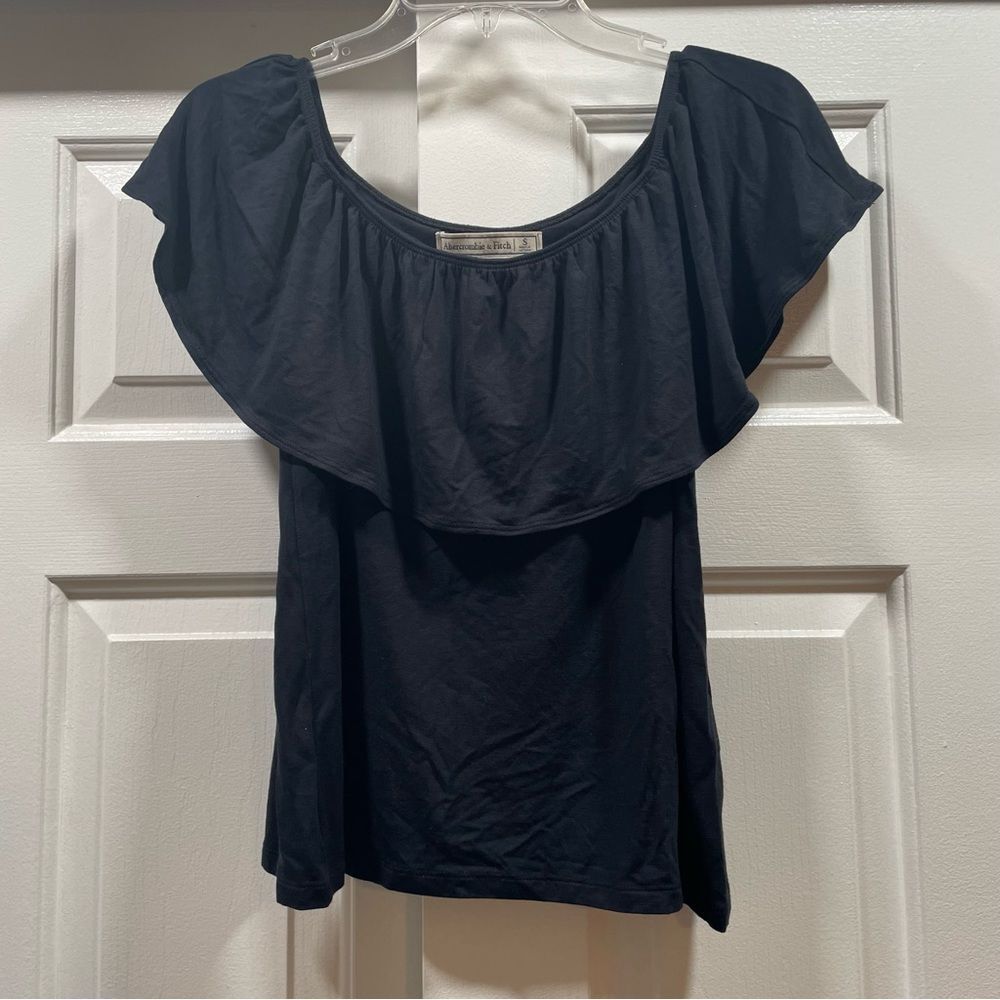 Abercrombie & Fitch Black Ruffle Off the Shoulder Top Size S
